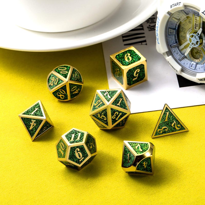 DNDND Metal Dice Set D&D,Glitter Green Heavy DND Dice with Free Metal Case for Role Playing Games Dungeons and Dragons - Image 2